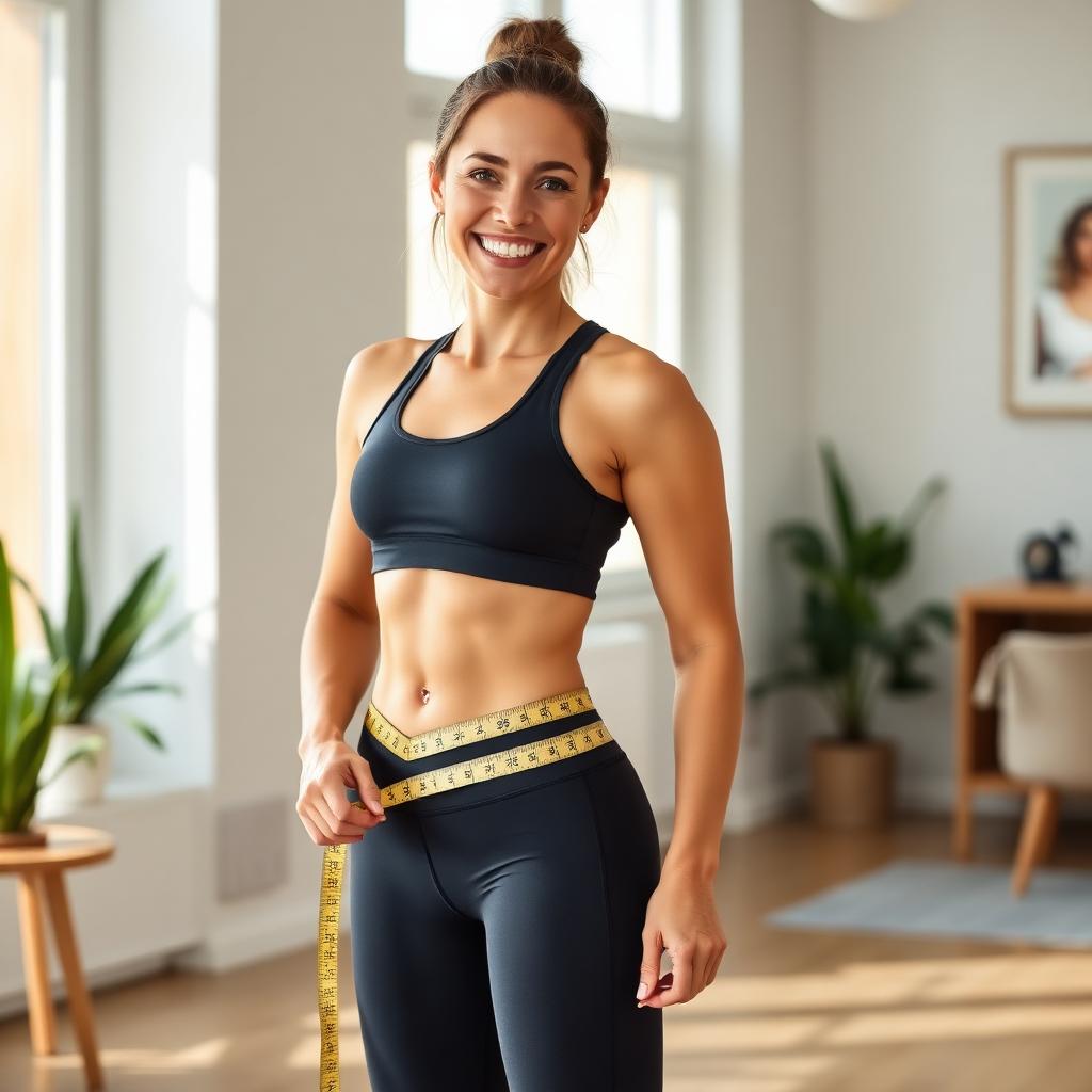 Happy woman showing weight loss results after Slimming Keto ACV Gummies